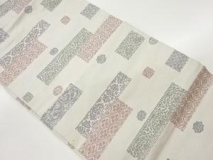 変わり横段に草花・古典柄模様織出し名古屋帯